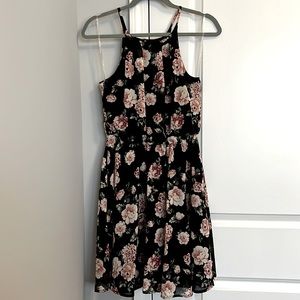 Black/Floral Mini Halter Dress